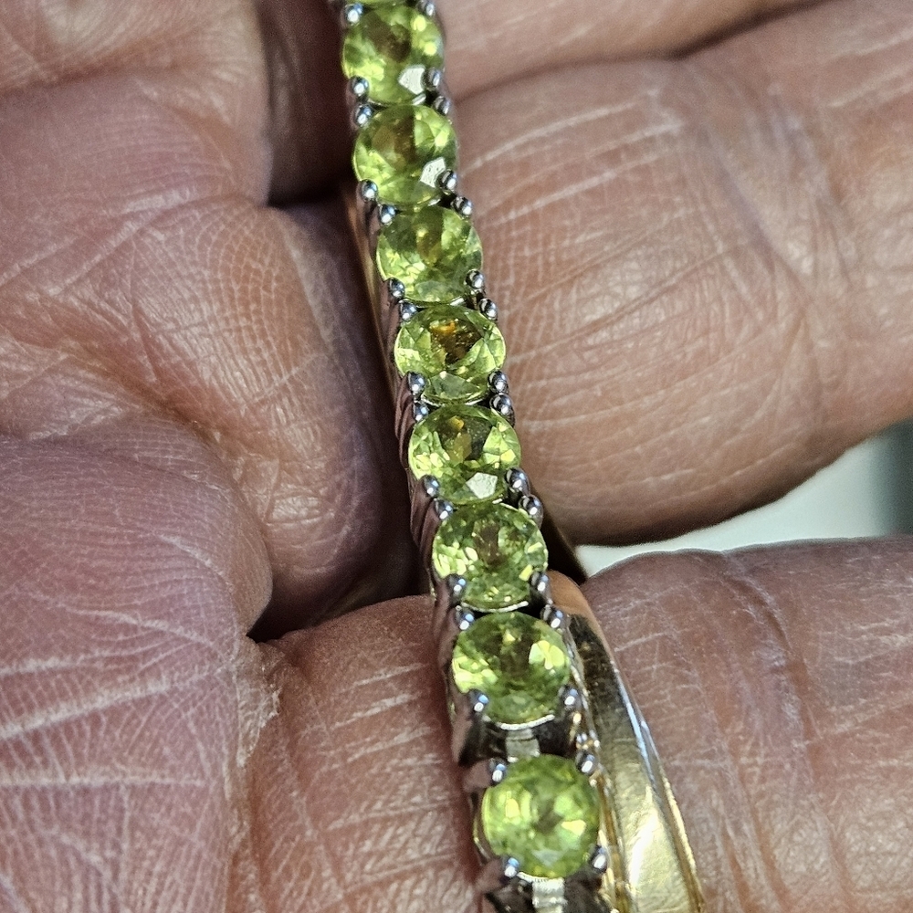 Green Peridot Glass DL 925 Sterling Tennis Bracelet With Safey Catch